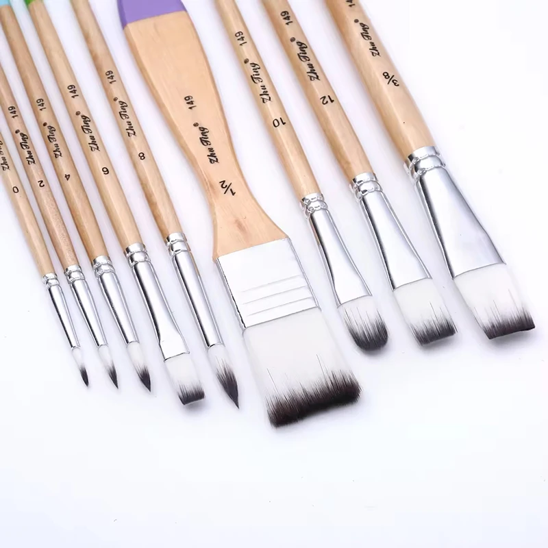 9Pcs Artist Nylon Brush Set Acrylic Oil Watercolor Painting Paint Brushes Set For Painting Watercolor Oil Painting Tool Supplies