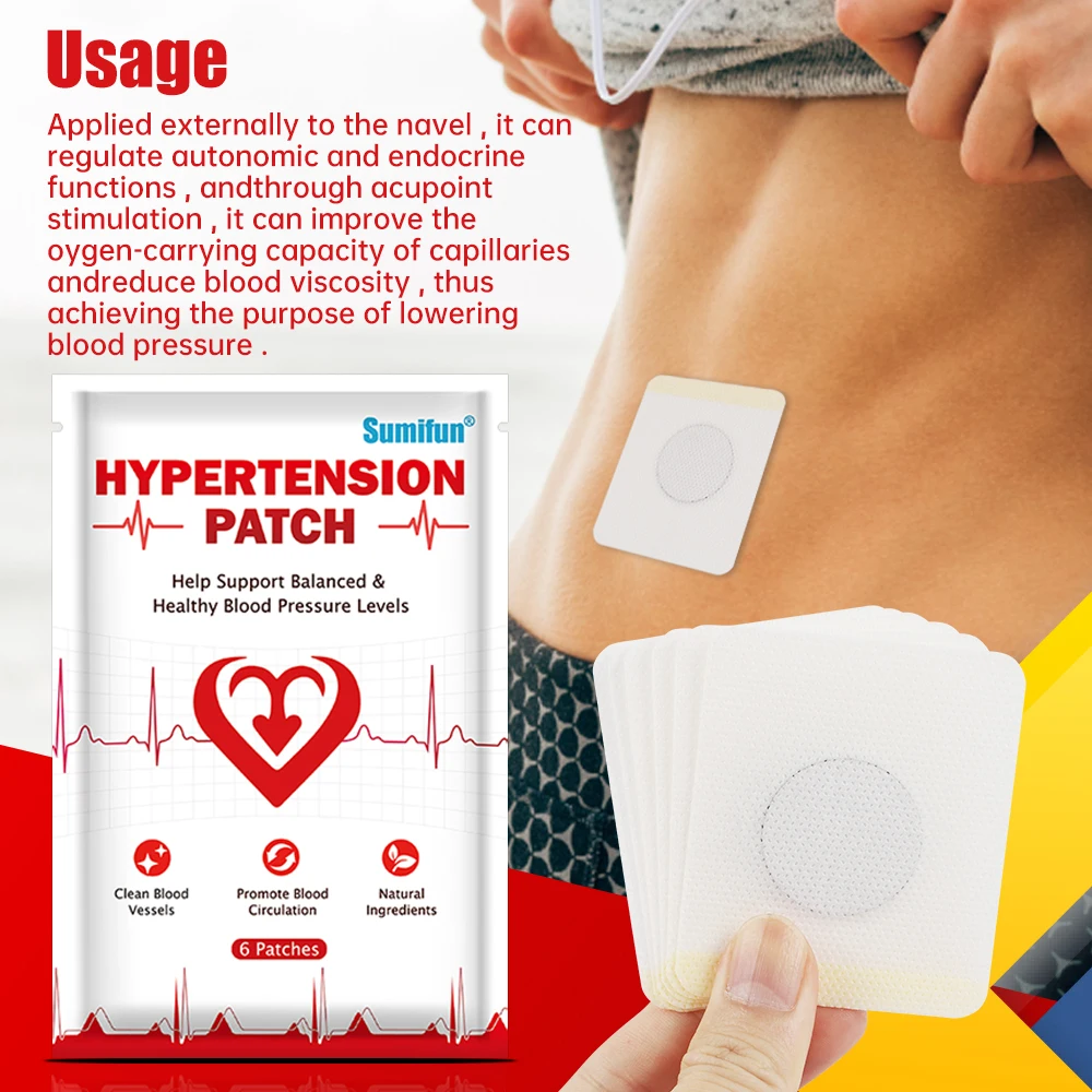 Sumifun 6pcs Hypertension Patches Herbal Extract Lower Blood Pressure Promote Blood Circulation Health Care Hypertension Plaster