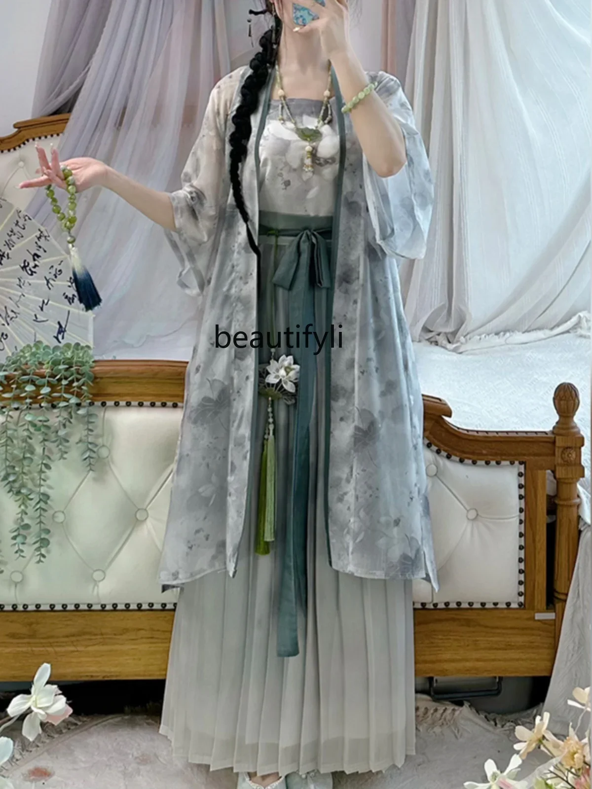 Song Style Women's Han Chinese Clothing Long Gan Temple Waist Pleated Skirt New Chinese Style Daily Spring and Summer Style