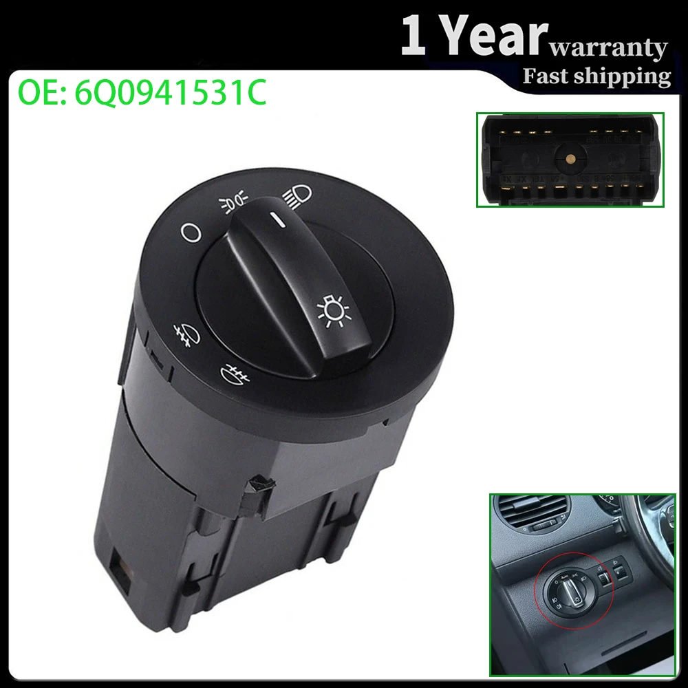 For VW Beetle Sharan Eurovan Transporter Polo Caddy Headlight Switch Fog Lamp Master Control light Button Console 6Q0941531C