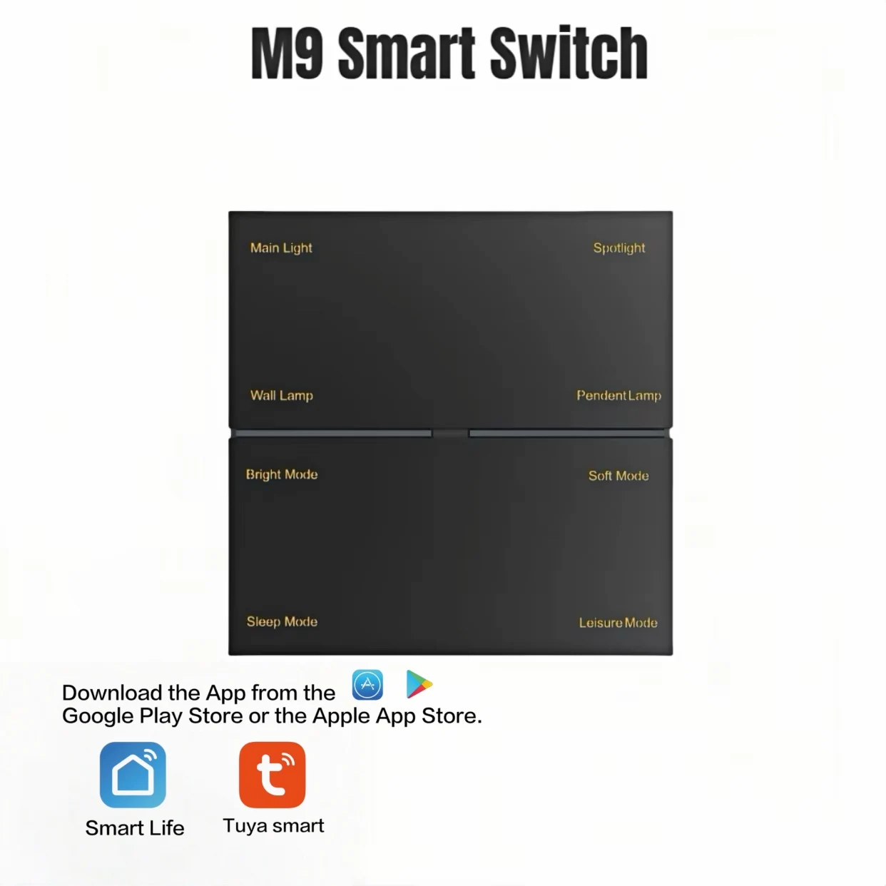 M9 Tuya Zigbee Smart Switch w/Human Sensor Radar, 4 Relay + 4 Scene Keys (All Programmable), Aluminum Panel + Custom Engraving