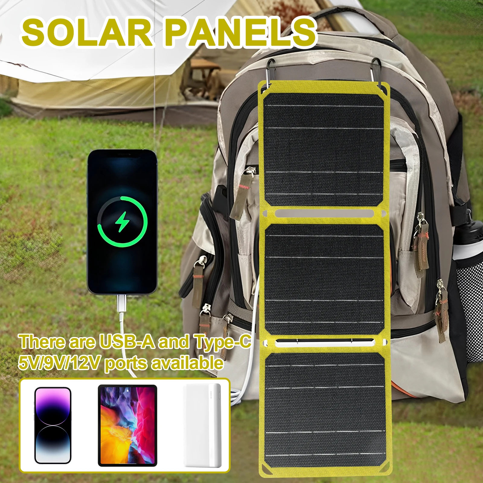 21W Foldable Solar Panel 2A IP68 Waterproof USB Portable Battery Charger Efficiency ETFE Solar Panel for Camping Accessories