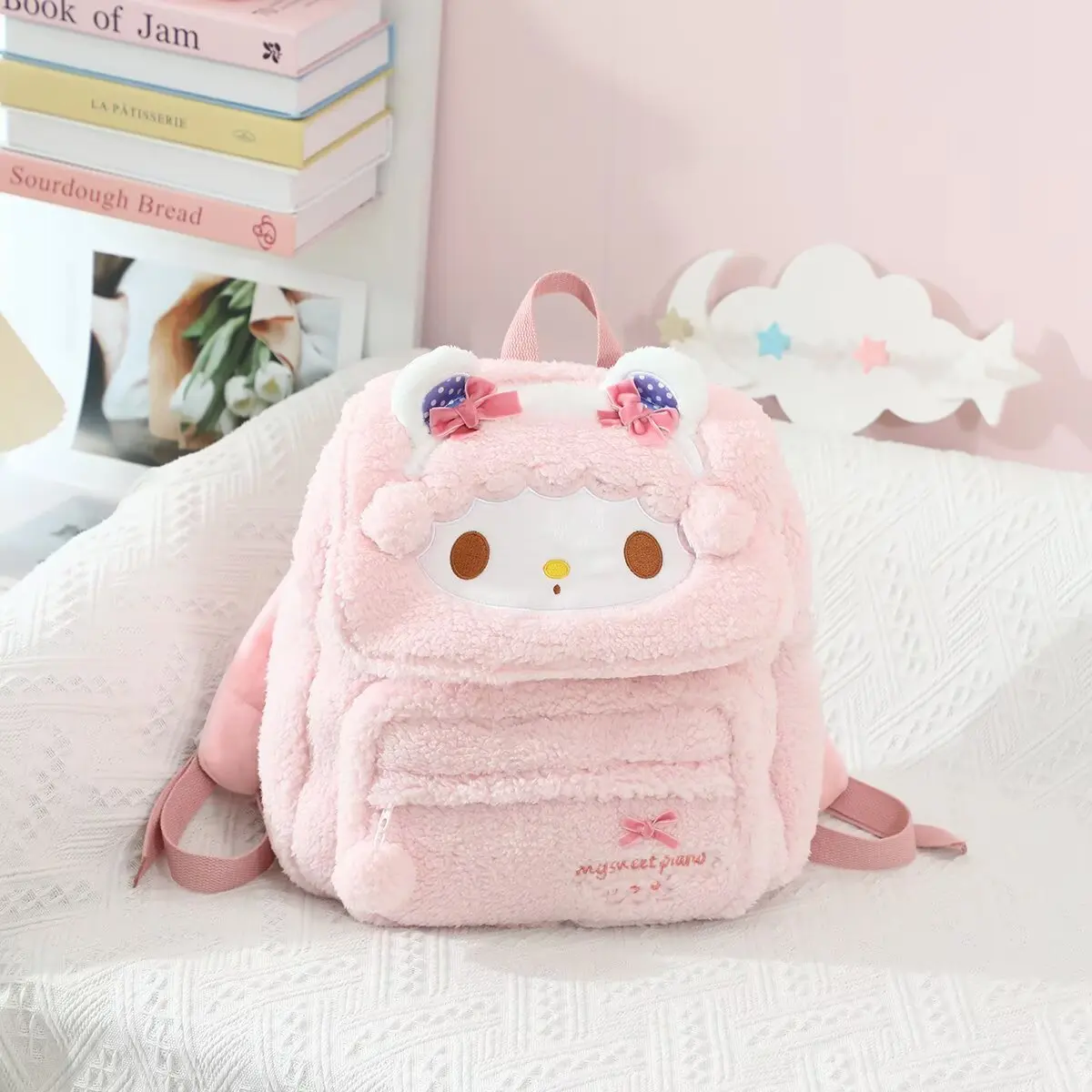 Sanrio Melody Sweet Piano Pluche Rugzak Student Grote Capaciteit Reizen Sport en Vrije tijd Opslag Rits Tas Meisjes Festival Cadeau