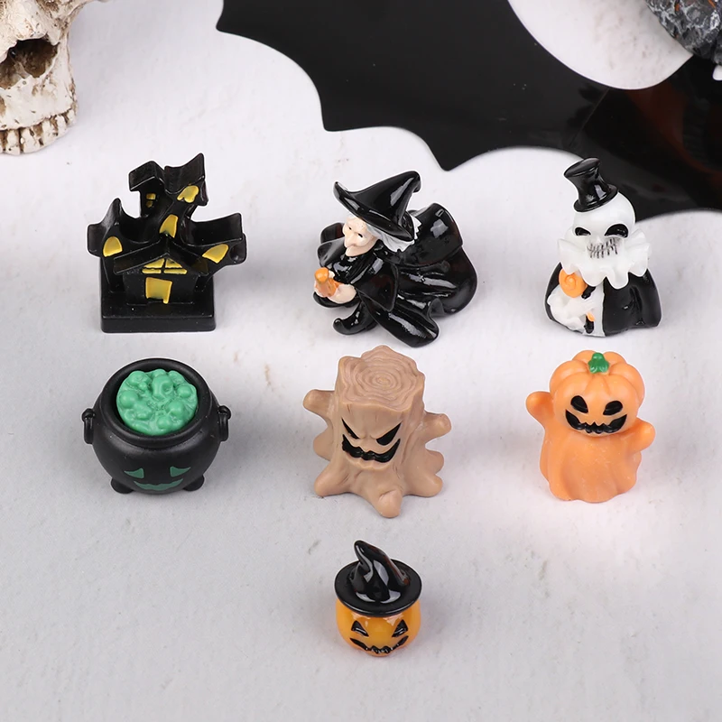 7Pc Cute Halloween Micro Landscape Miniature Figurines Resin Crafts DIY Mini Fairy Garden Desktop Ornaments