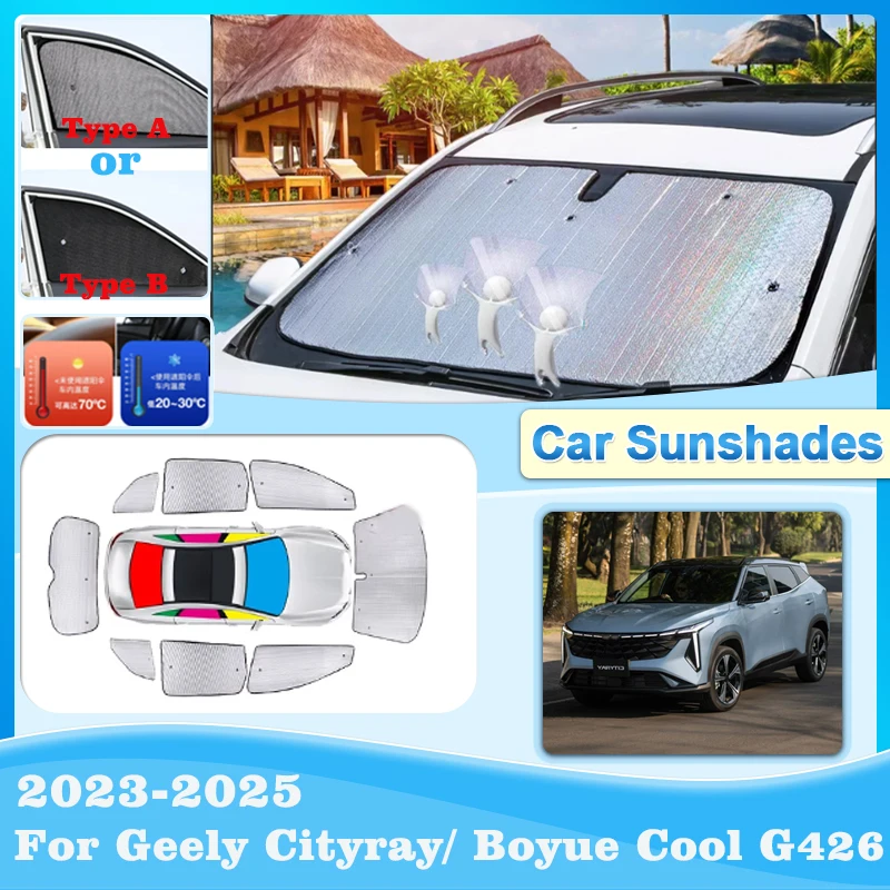 

Car Coverage Sunshades For Geely Cityray 2025 Boyue Cool G426 2023 2024 Sunscreen Covers Side Window Curtain Visor Accessories