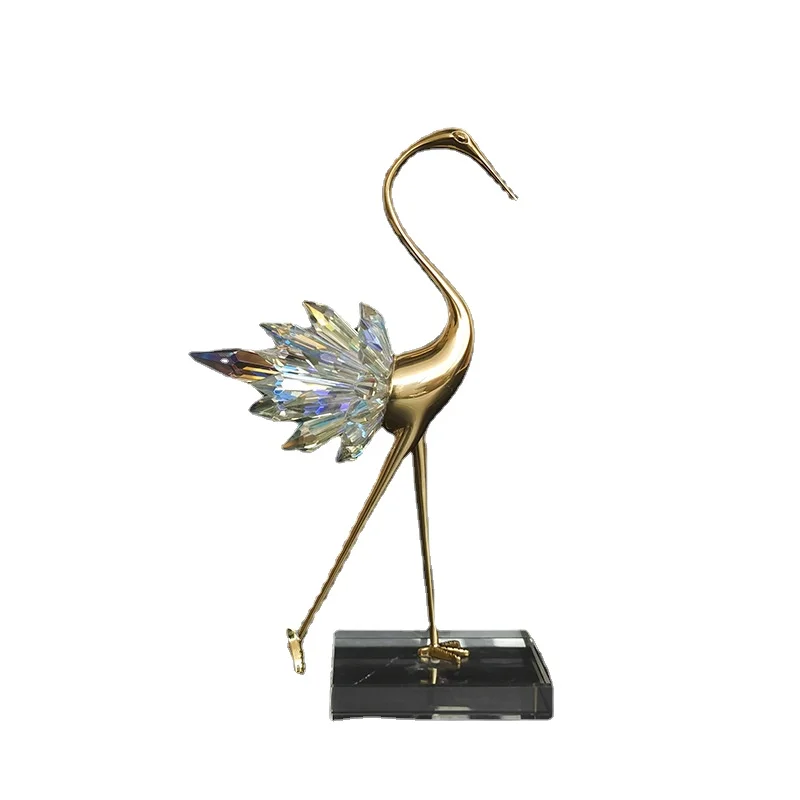 Luz de luxo bronze guindaste cristal escultura animal ornamento desktop sala estar decoração casa presente aquecimento