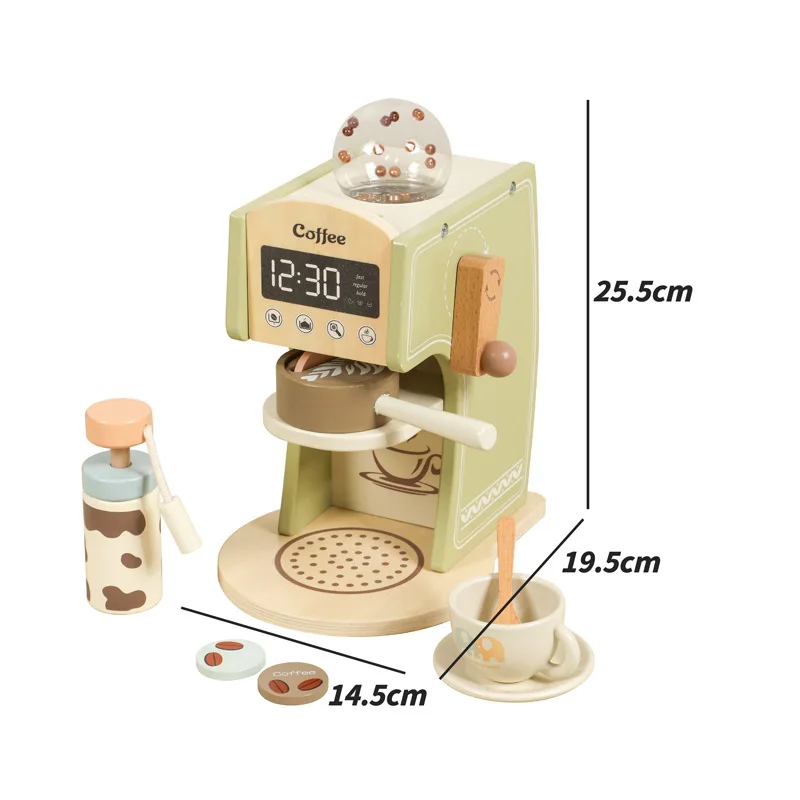 Wooden Kitchen Play Set - Realistic Coffee Maker, Blender & Toaster Toys for Toddler Pretend Play & Early Education