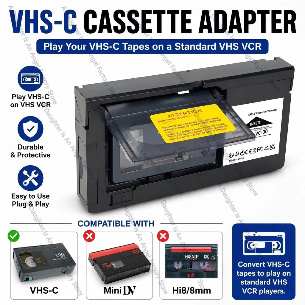 VHS To VHS-C Video Tape Adapter Cassette Converter, 1/2 Inch Tape Adapter, Not Compatible with MiniDV Hi8
