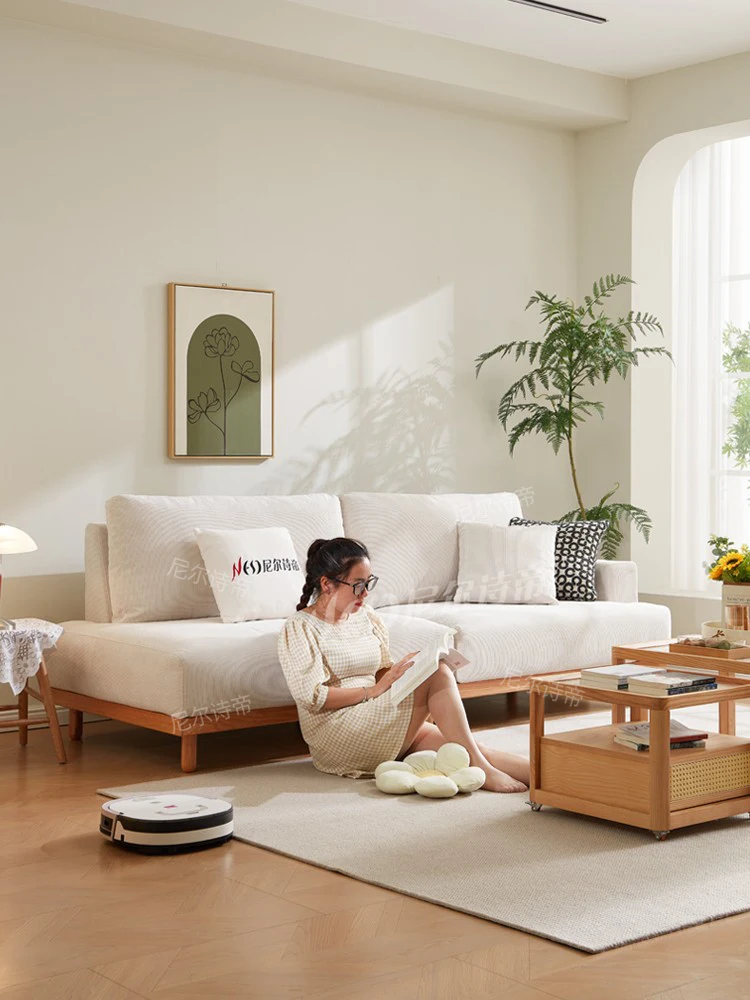 LTT Japanese log cream style Nordic fabric sofa fully dismantled and washed cotton and linen corduroy