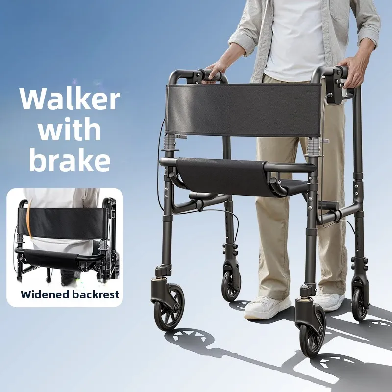 

Foldable Rollator Walkers with Seat for Elderly People,350 Lb Weight Capacity,Adjustable Lightweight Rolling Walker for Disabled