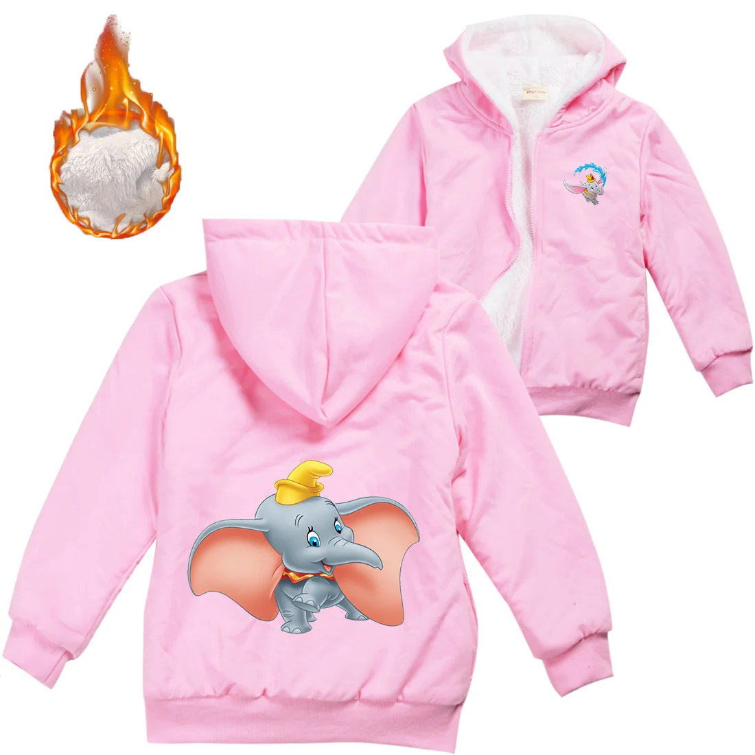 Winter Thick Boys Girls With Zipper Coats Disney Dumbo keep Warm Hoodies Jackets Children Casual Outerwear Sweatshirt