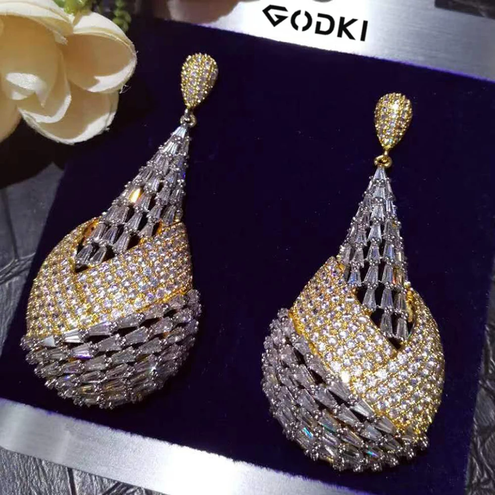 GODKI BIG FASHION Luxury Bicolor Braid Ball African Earrings For Women Wedding African Bridal Earrings boucle d'oreille femme