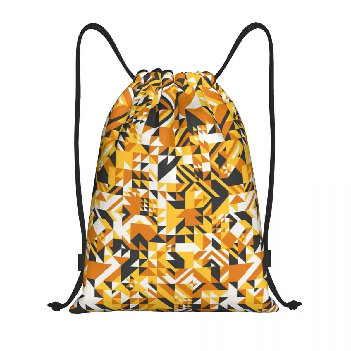 Custom Geometric Hexagon Blue Grey Yellow Print Pattern Drawstring Backpack  Sport Gym Sackpack Foldable Shopping Bag Sack