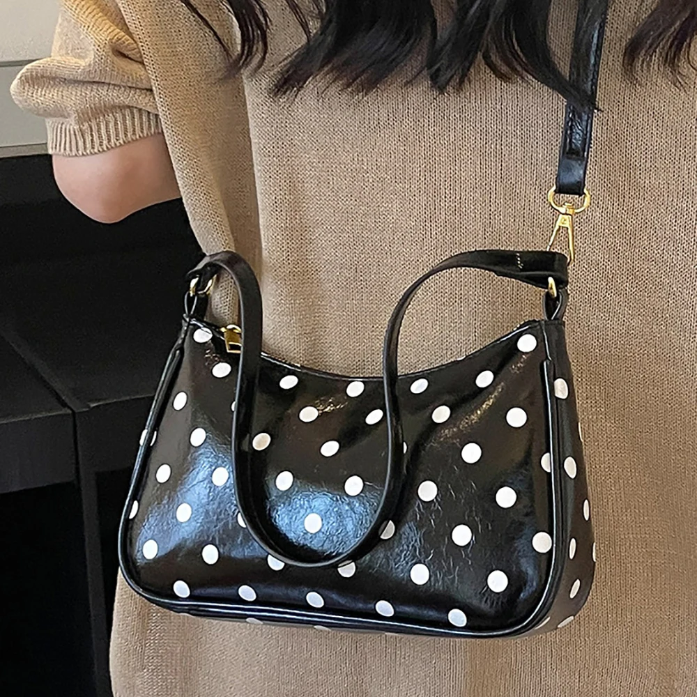 Glossy Pu Leather Bolka Dots Shoulder Bag Women's High Grade Zipper Crossbody Bags Korean Style Daily Dating Messenger Bags