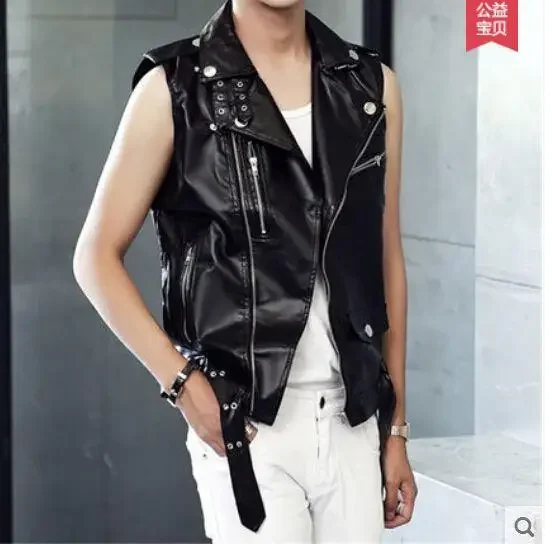 Spring Autumn Black Pu Leather Waistcoat Women Motorcycle Vest Coat Sleeveless Vests