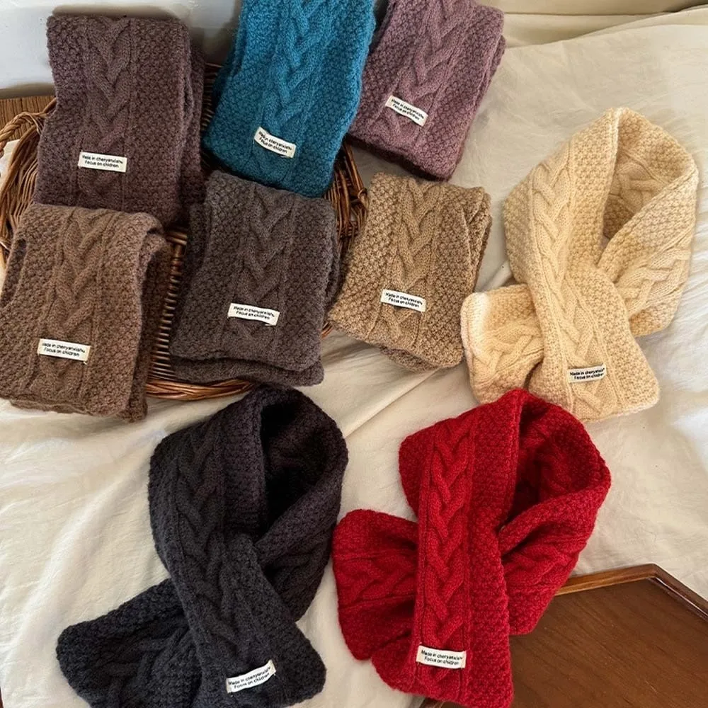 Personality Elastic Children Knitted Scarf Trendy Solid Color Woven Neckerchief Long Korean Style Winter Cross Muffler Boys