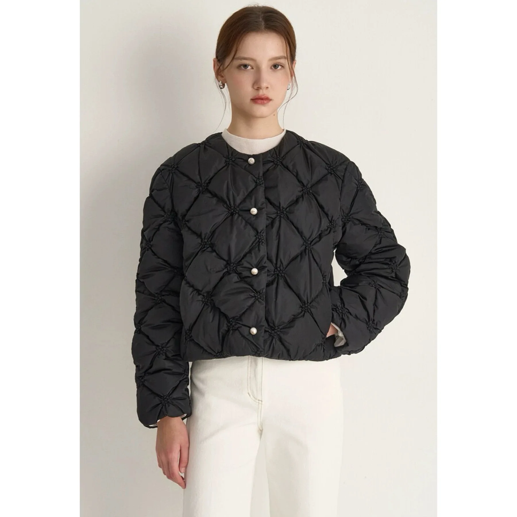 

Lemon Cheese MIN25 Winter Faion Anti-Aging Heavy Embroidery round Ne Commuter ort Goose down Jaet All-Match