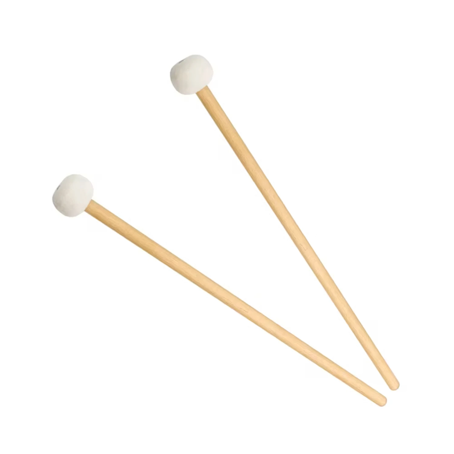 New 1 Pair Felt Mallets Drum Sticks with Wood Handle Percussion Instrument White