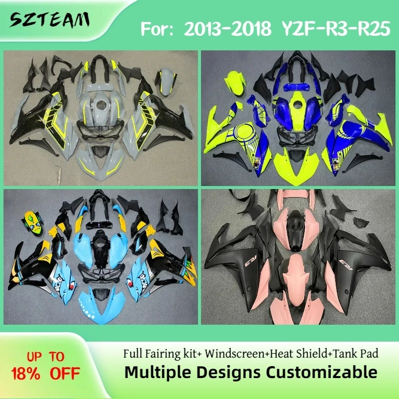 Hot Style Fairing Kit for YAMAHA YZF-R3 R25 2013-2018 High-Quality Aftermarket Injection Motorcycle Fairings YZFR25 R3 13-18