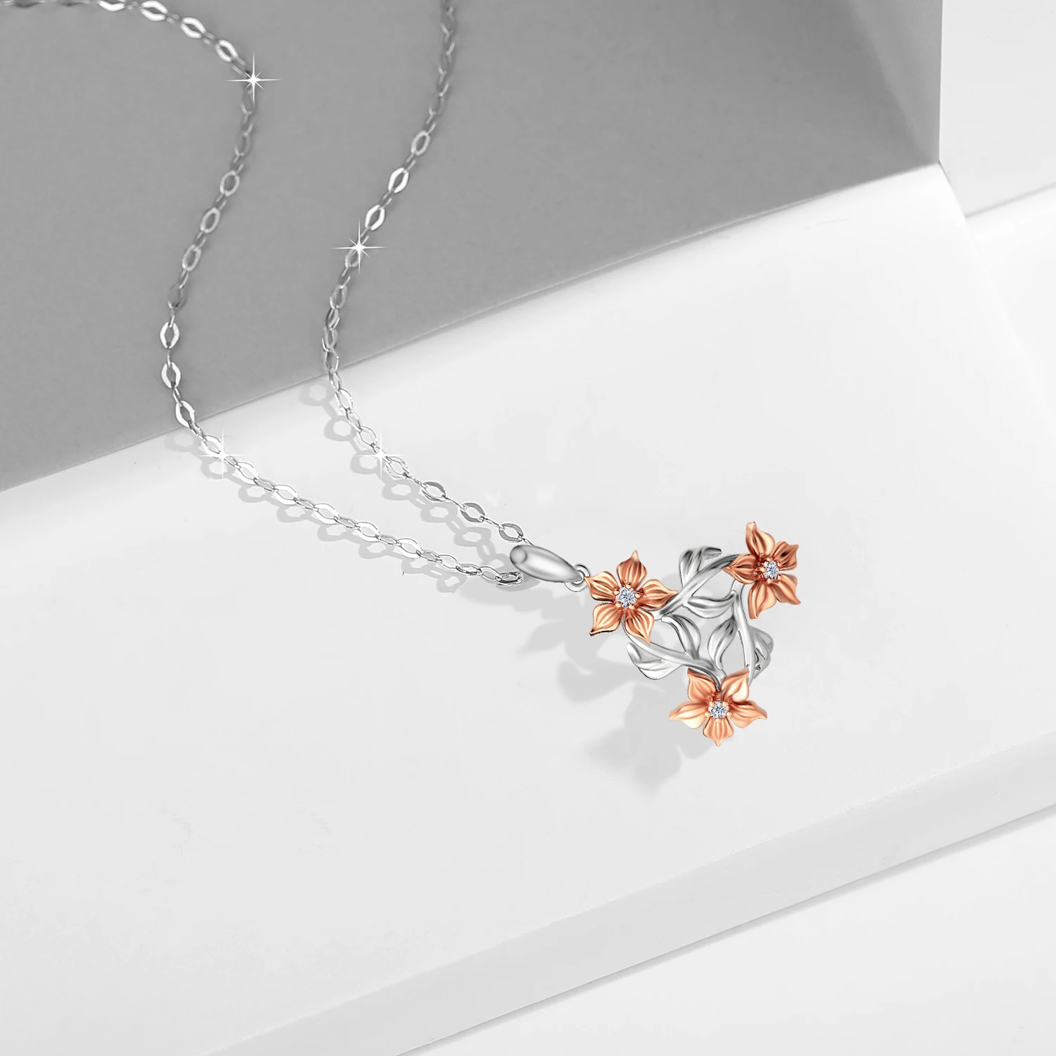 Elegant 925 Silver Moissanite Pendant Neckalce Bouquet Romantic Flower Language DIY Gifts Aesthetic Flowers Solitaire Choker