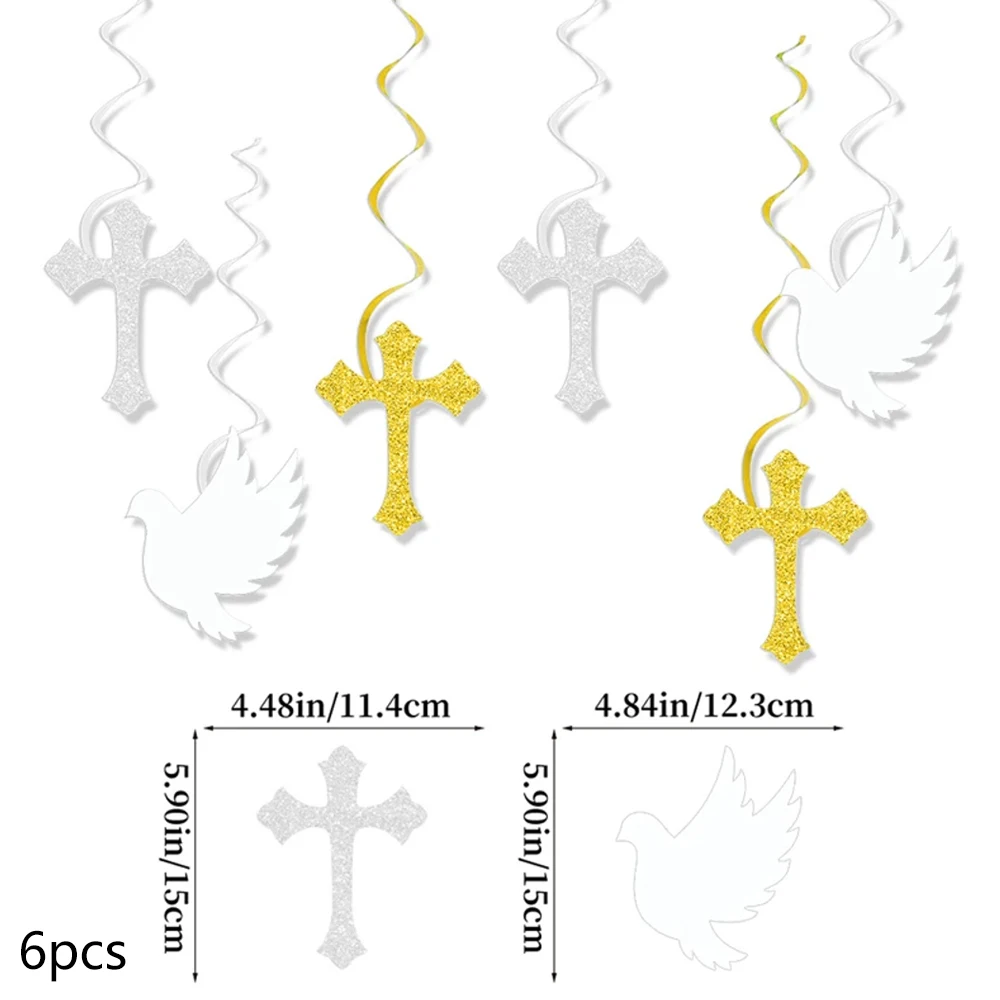 6pcs/12pcs Cross Stars Pigeon Doopsel Communie Hangende Decoratie voor Doopsel Communie Pasen Bruiloft BabyShower Feestdecoratie S