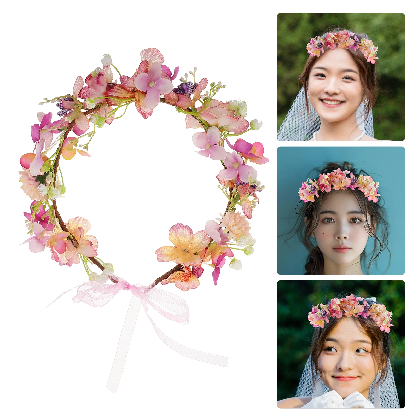 

Garland Headpiece Floral Headband Bride Accessories Purple Elegant Design Lightweight Boho Hair Vine Wedding Party Photoshoot