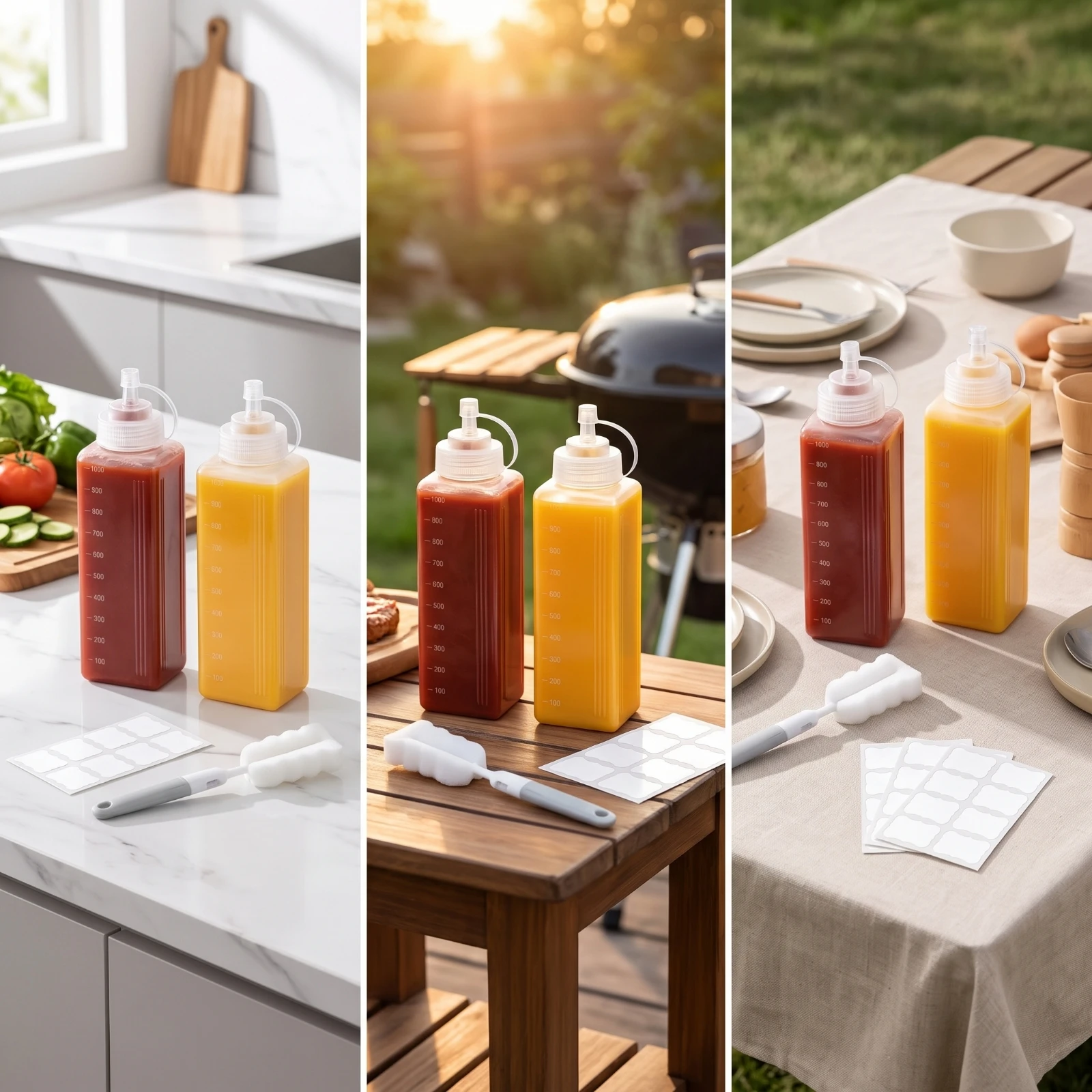 2 Pieces Condiment Press Bottle with Wide Mouth Graduated Press Bottle with Nozzle Container Clear Rectangular