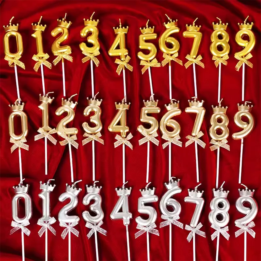 1PCS Krone Bogen Digitale Kerze 0-9 Champagner Gold Gold Silber Rosa Erster Geburtstag Kuchen Dekorierte Kerze – Detail 5