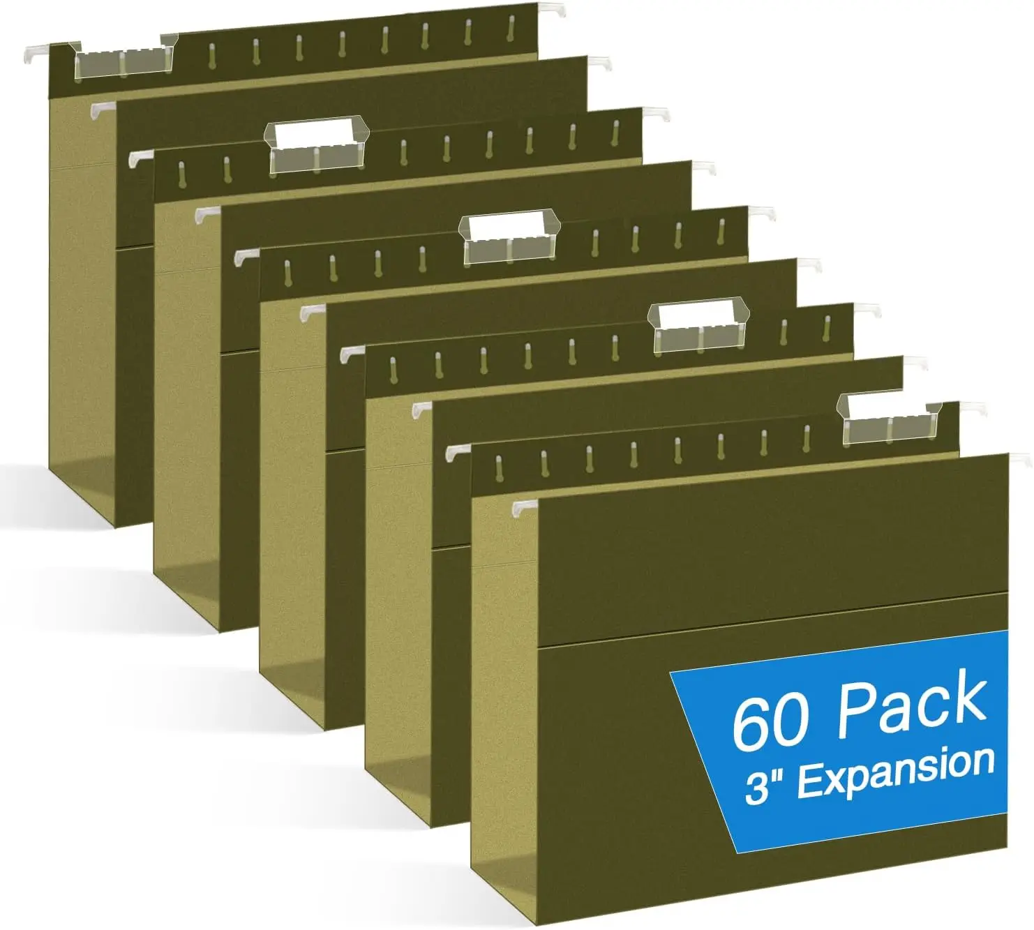 

Набор из 60 папок-конвертов для подвесного хранения, увеличенной вместимости, формат Letter, с расширением на 3 дюйма, регулируемые вкладки, зеленый цвет