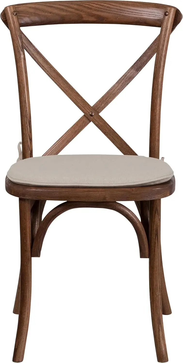 Hercules Series Empilhável Pecan Wood Cross Back Chair com Almofada