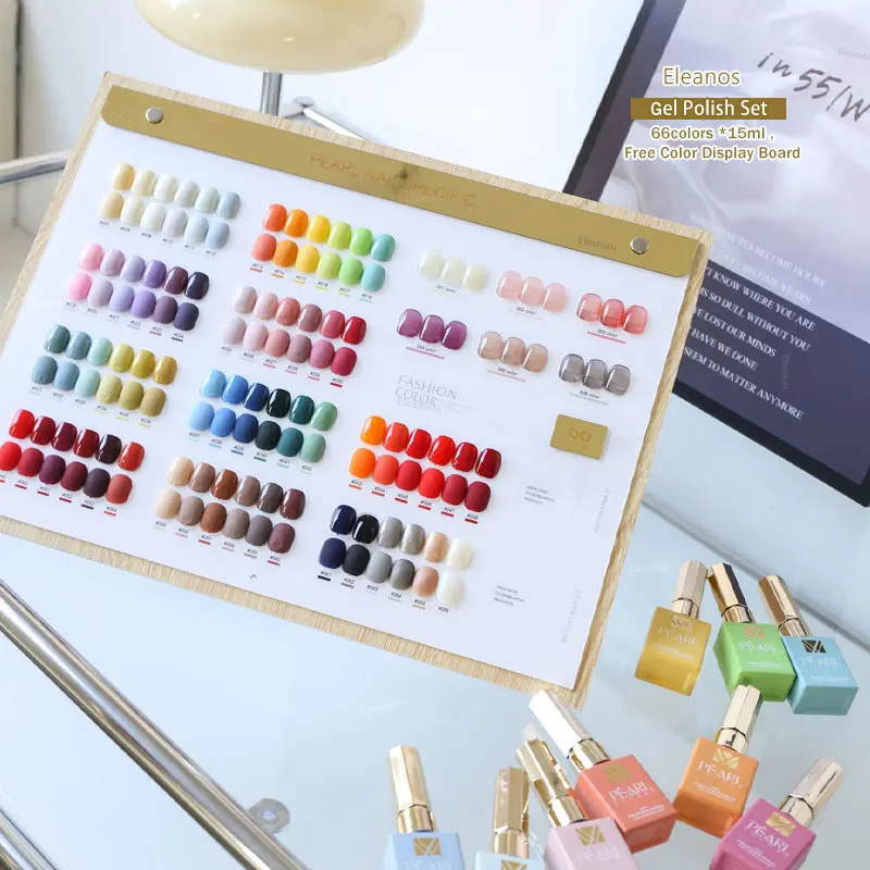 

Eleanuos Pearl 66pcs Gel Polish Set With Color Card Semi Permanent 15ML UV Gel Varnishes Primer LED Polishing Nail Art Gel Salon