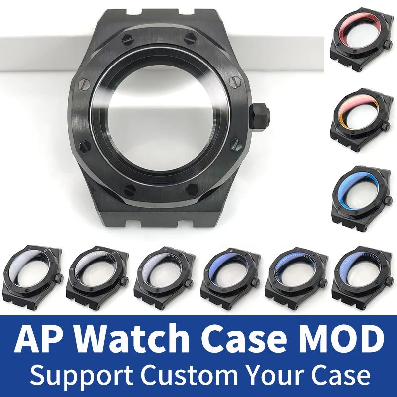 

Custom AP Stainless Steel Watches Cases Set Black For NH35 NH36 4R36 Shiny/Brushed Sapphire Front Crystal Movement Mod Part