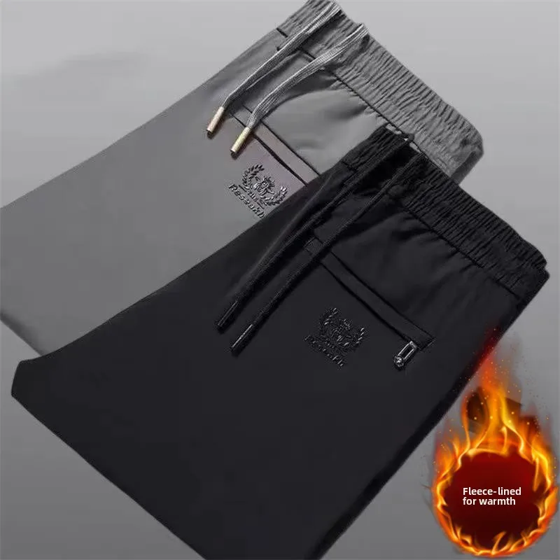 

Мужские повседневные спортивные брюки на подкладке с прямыми штанинами и эластичной резинкой на талии, осенне-зимняя уличная одежда, модная молодежная универсальная рабочая одежда