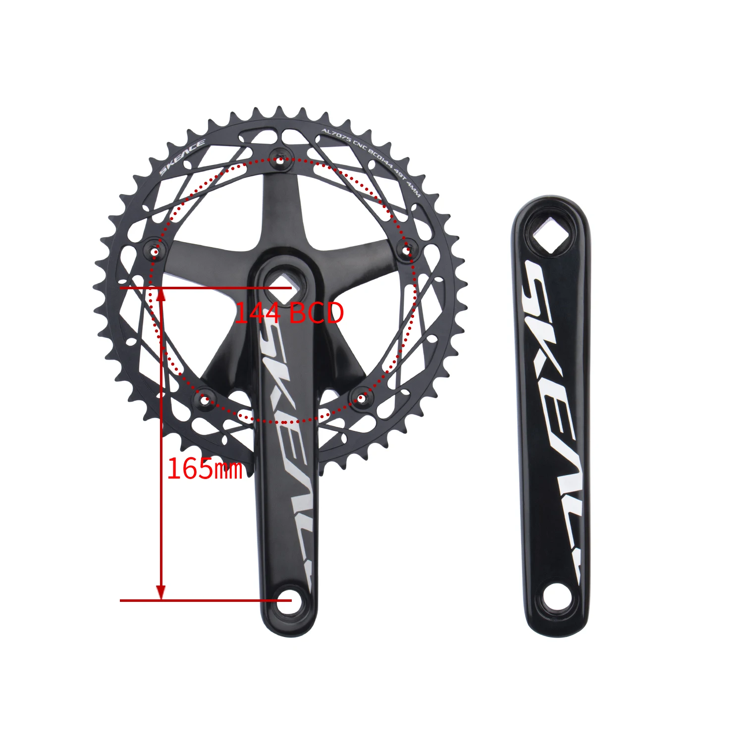 SKEACE Bicycle Crankset 144BCD Mountain Bike Square Hole Crank Aluminum Alloy Single Speed Crank Chainwheel 165mm 49T Crank Set