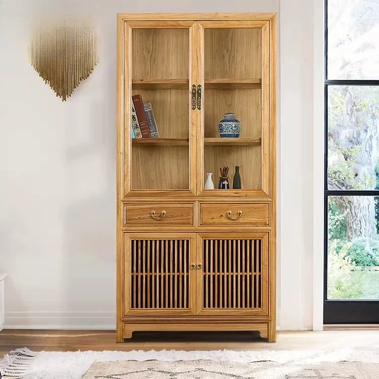 AA glass bookcase solid wood antique simple study paint-free Zen display cabinet jewelry cabinet storage