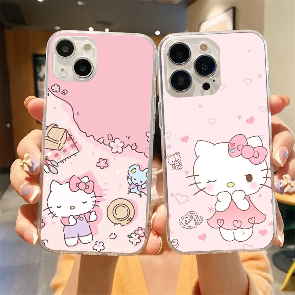 S-Sanrio H-Hello Kitty Phone Case For Iphone 16 15 11 13 14 Pro Max 7 8 Plus X Xr Xs Max 16pro 12mini Transparent Cover