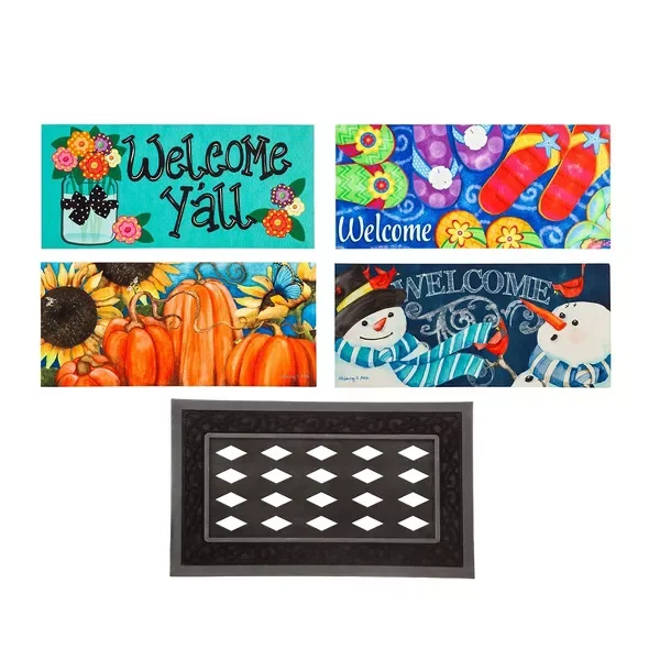 US Indoor Outdoor Doormat Bundle Set of 5 - Frame and 4 Welcome Seasonal Inserts Spring Summer Fall and Winter