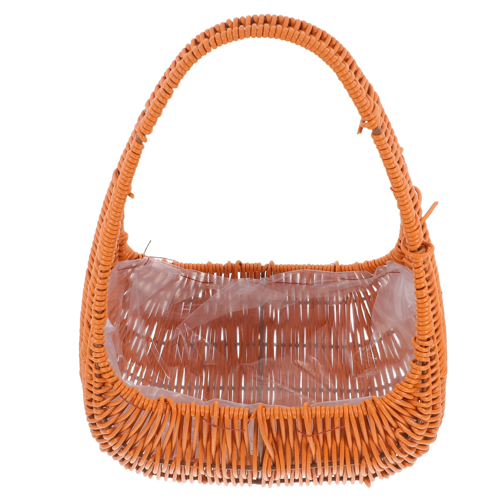

Small Rattan Basket Woven Picnic Hamper For Wedding Floral Class Office Decor Brown Handmade Easter Basket Handle Flower