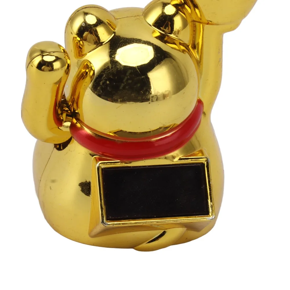 2inch Solar Waving Lucky Cat White & Yellow & Black & Gold Built-in Solar Panel Solar Powered Fortune Cat Auto Waving Paw