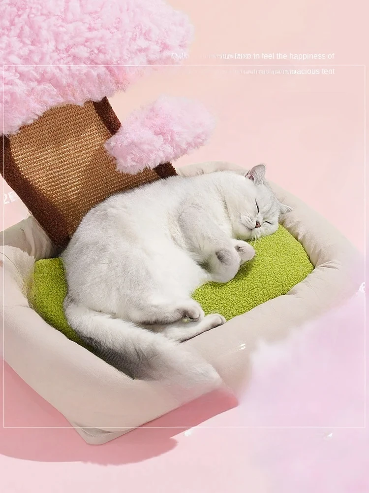 Cherry Blossom Tree Cat Nest Sleeping Cat Scratch Board Warm Cat Bed Warm in Winter Cute and Bite Resistant  Pet Bed