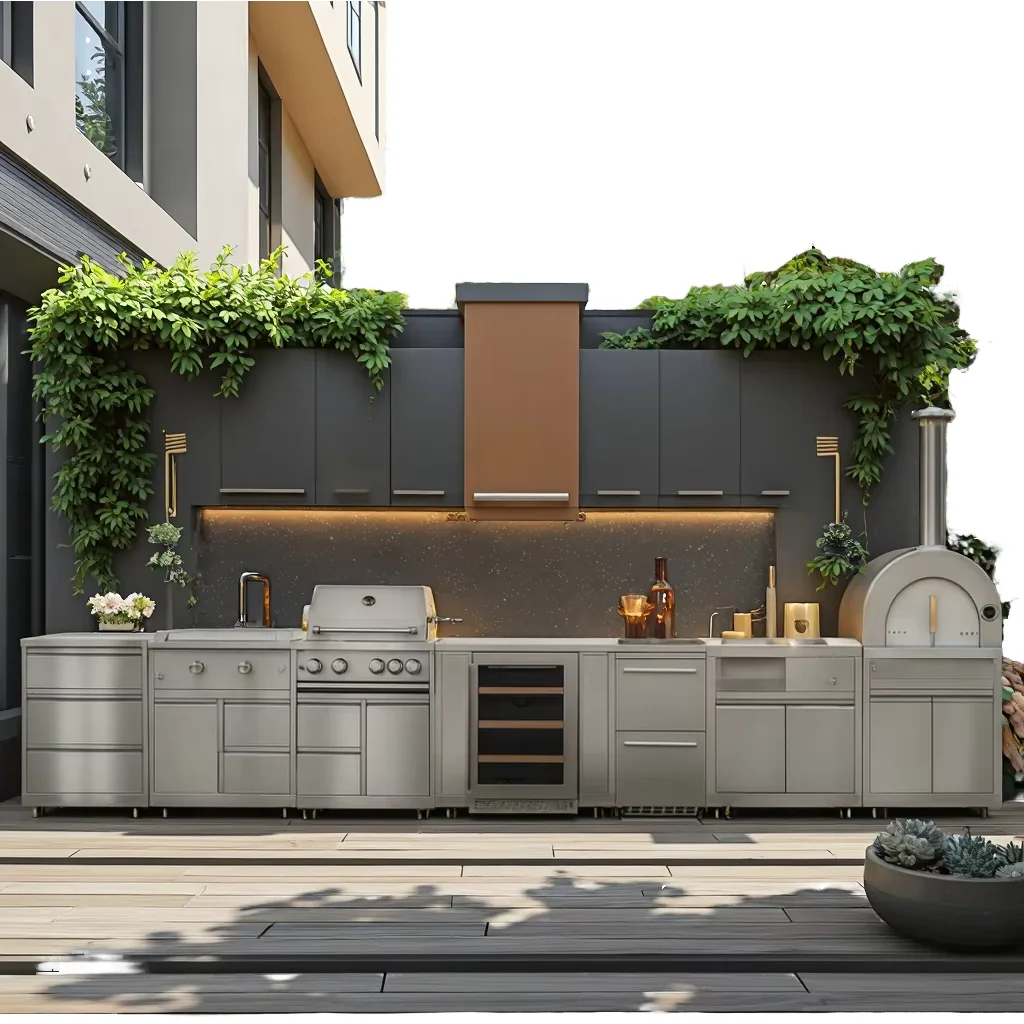 Eingebauter Kühlschrank mit BBQ-Grill für Haus und Garten /2026 Komplettes Set Moderne Intelligente Edelstahl-Outdoor-Küchenschränke
