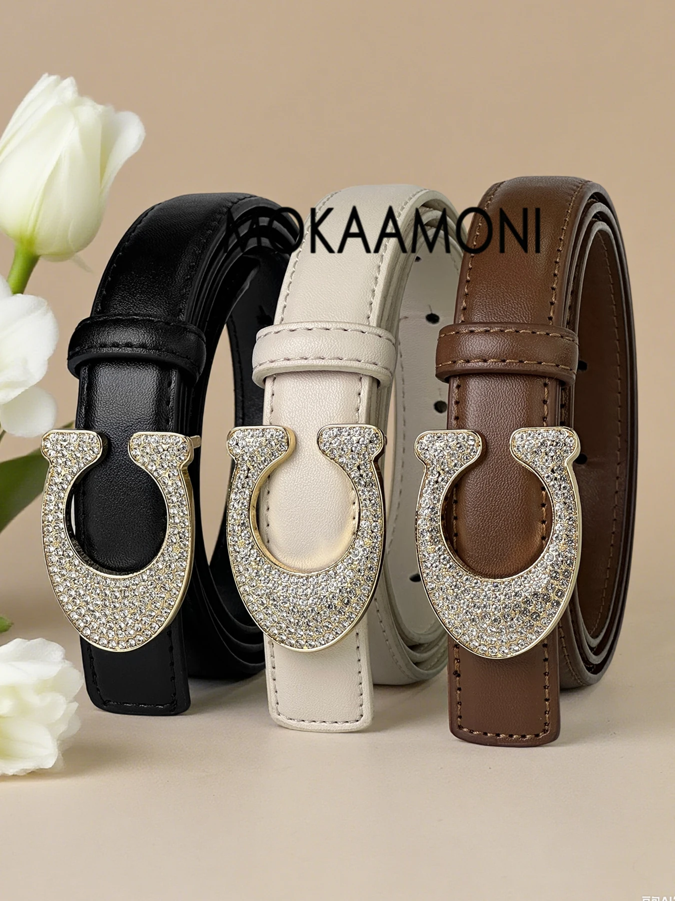 حزام نسائي عصري مرصع بأحجار الراين الكريستالية خفيف فاخر وبسيط وتصميم إكسسوار أنيق لبنطلون جينز هدية #1