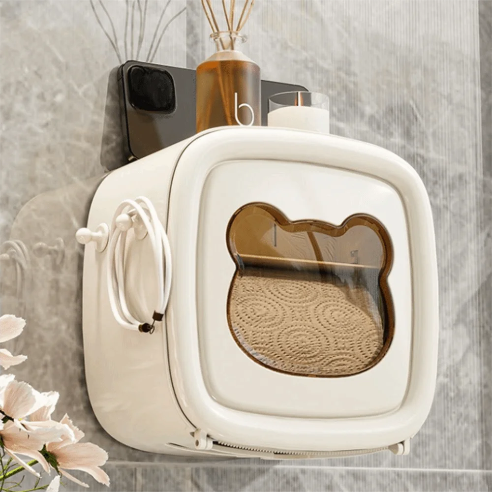 Waterproof Toilet Paper Box No Punch Large Capacity Roll Paper Tube Box Wall Mounted Thickened Washcloth Storage Box Bathroom