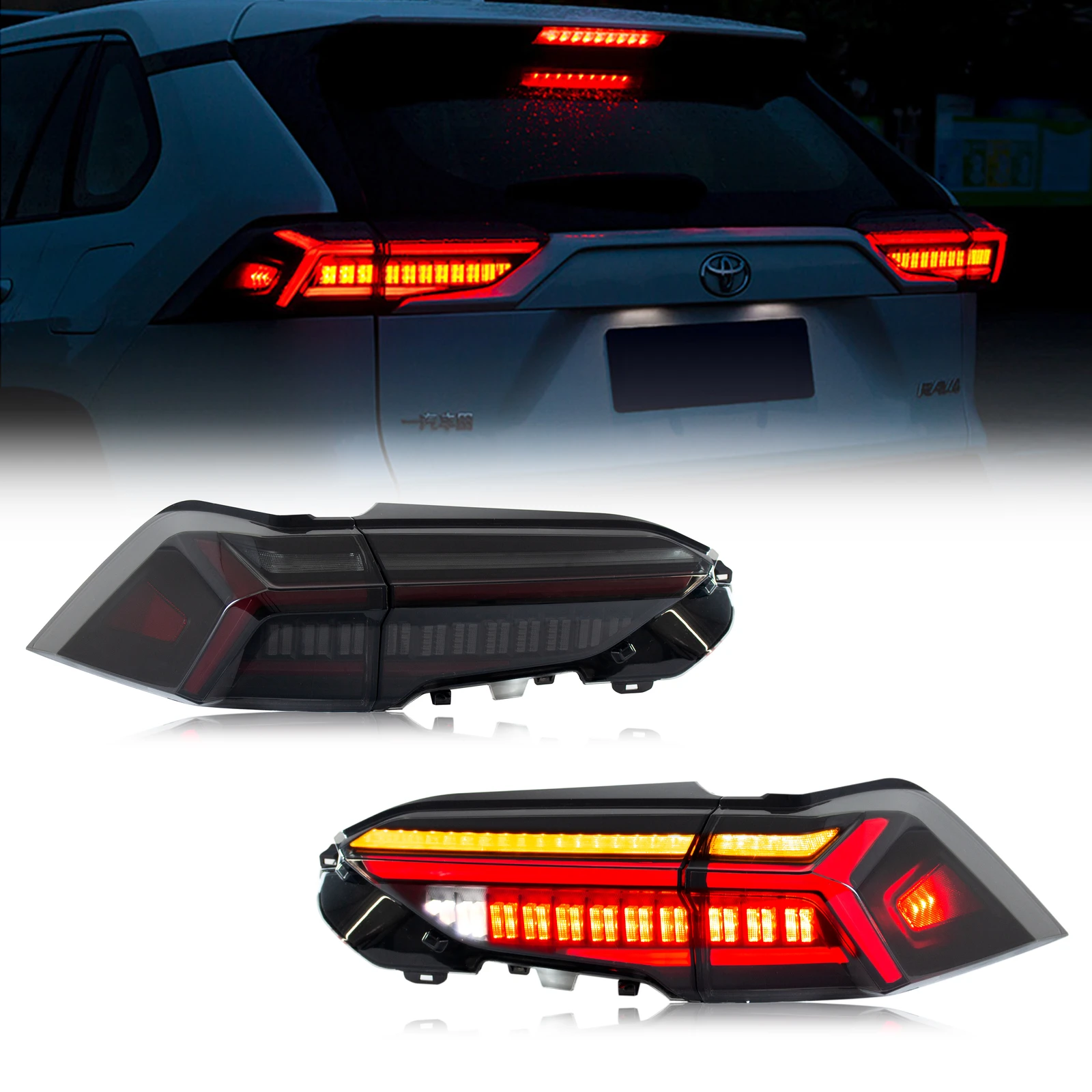 

LED Tail Lights Assembly for Toyota RAV4 2019-2023 Sequential Indicator Black Sequential Turn Signal Trunk Rear Brake Lamps