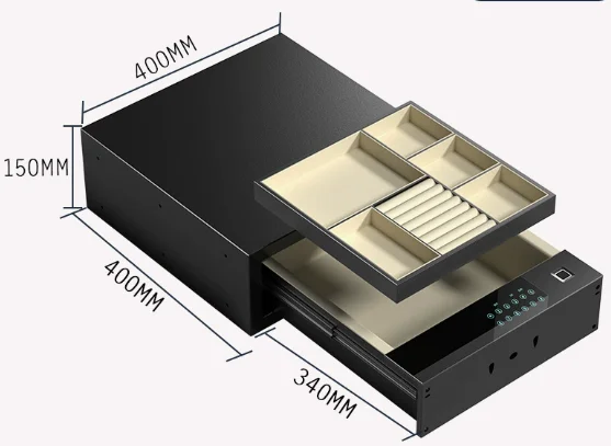 Fingerprint & Password Safe, Mini Hidden Drawer Home Safe - Small Wardrobe Lockbox for Jewelry & Cash