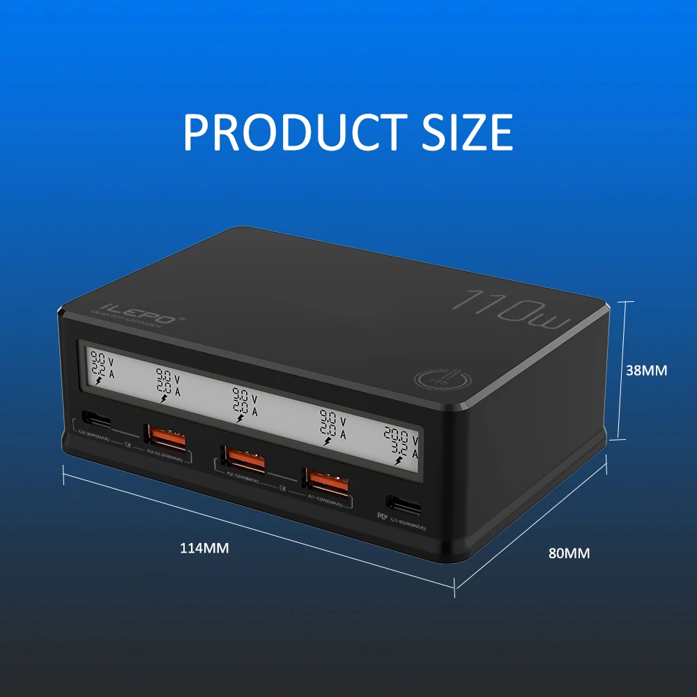 ILEPO 110 واط 5 ميناء USB شاحن PD USB C سوبر سريع شاحن آيفون 14 13 برو ماكس الكمبيوتر المحمول سامسونج شاومي شاشة العرض