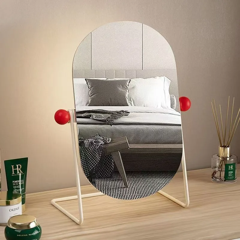 Makeup mirror stainless steel metal wrought iron desktop oval makeup mirror  desktop