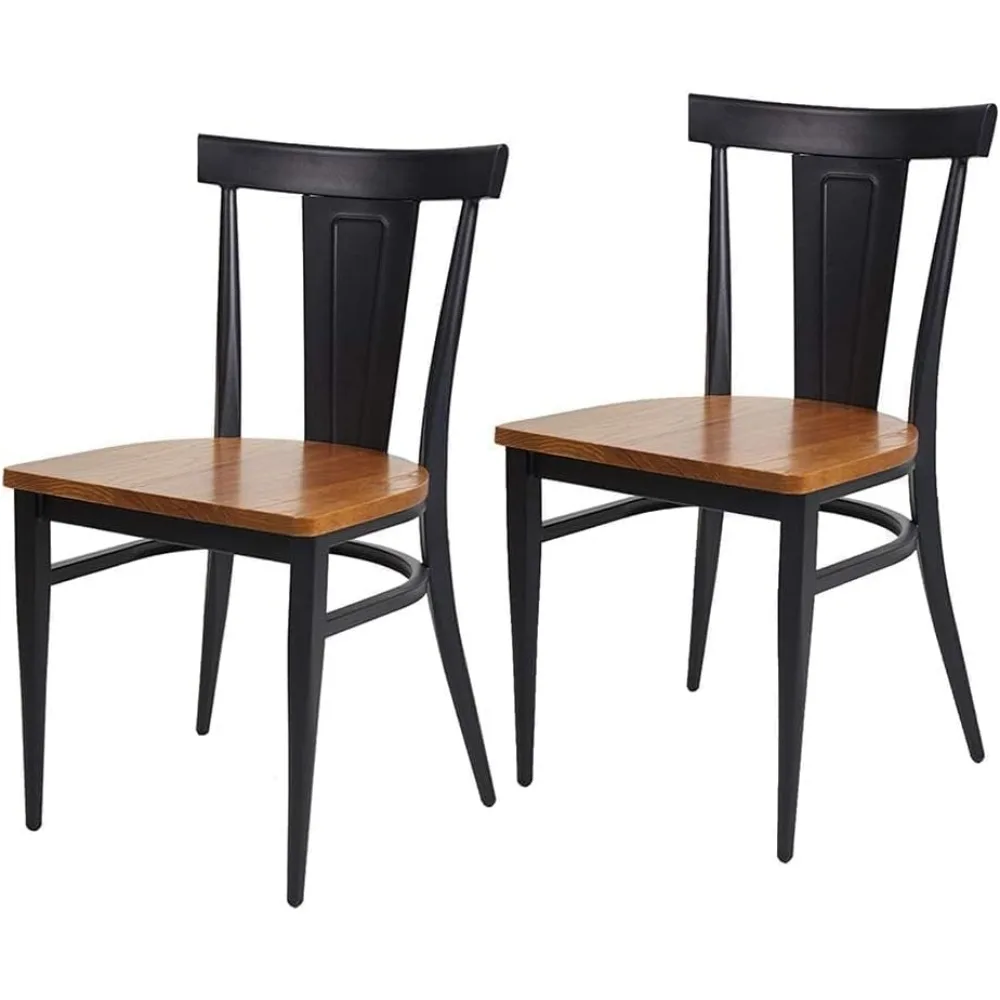 Heavy Duty Metal Dining Chair Set of 2, Stackable Commercial Chair with Wood Seat, Metal Frame, 450lbs Capacity