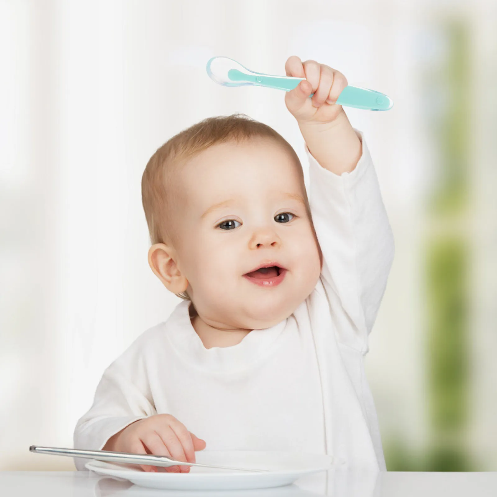 

2Pcs Baby Feeding Spoons Silicone Self Feeding Training Set with Storage Case Baby LED Weaning Toddler Food Utensils