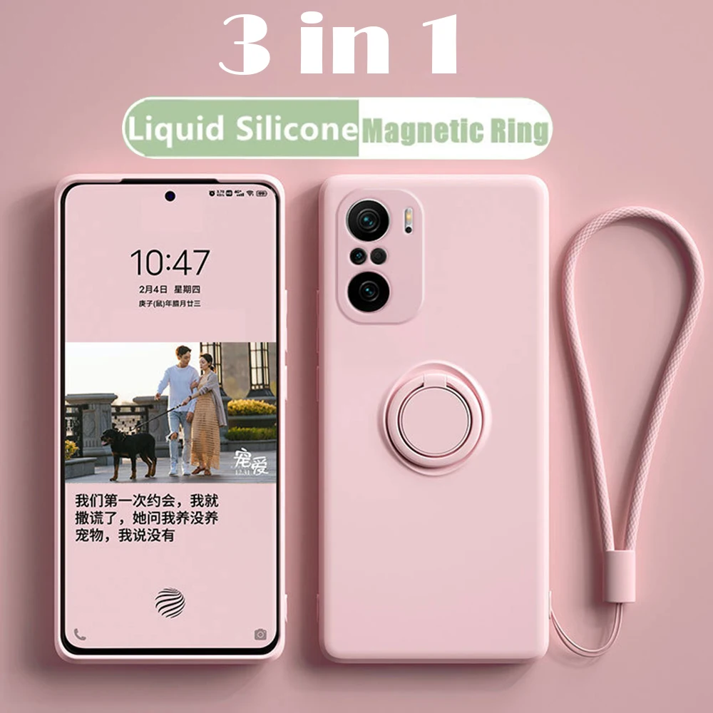 Liquid Silicone Phone Case For Xiaomi Redmi Note 11 11S 10 9 Pro Mi 11T Lite 5G NE Poco X3 Pro F3 M3 Magnetic Ring Holder Cover